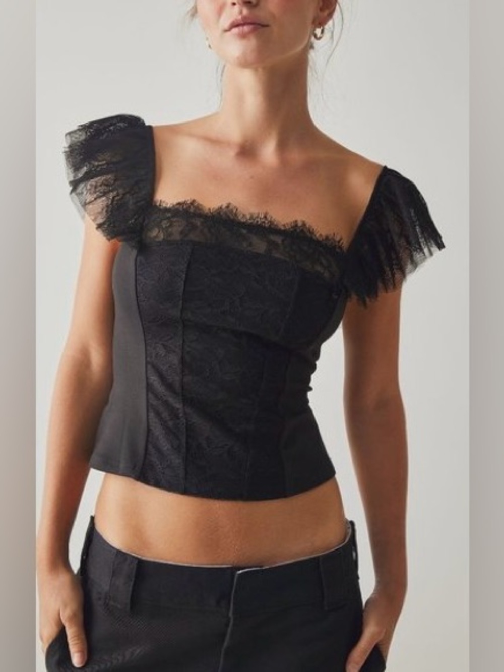 Free People Intamately “Live It Up Cami” Black Lace Fitted Camisole Size Small